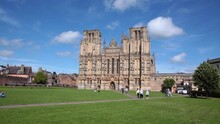 Time-lapse Footage Of The Anglican Romanesque Gothic 'Wells Cathedral' In Wells, Somerset. 