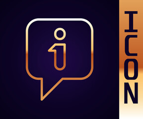 Poster - Gold line Information icon isolated on black background. Vector