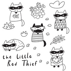 Wall Mural - The Little Red Thief collection in outline. Vector illustration