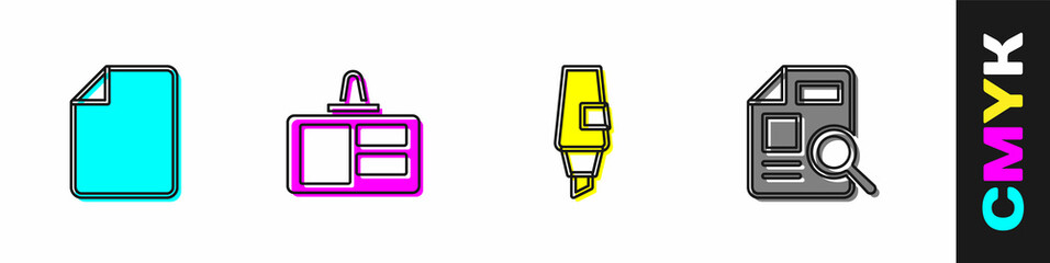 Poster - Set File document, Identification badge, Marker pen and Document with graph chart icon. Vector