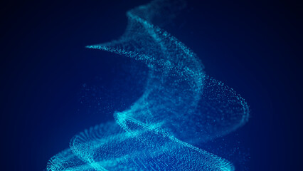 A vortex of dust particles. Illustration of a whirlpool on a blue background. The effect of levitation. Dynamic, explosive wave. Big data. 3D rendering