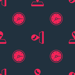 Poster - Set Clock and Call center location on seamless pattern. Vector