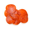 Slices of pepperoni on white background 