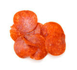 Fototapeta  - Slices of pepperoni on white background 
