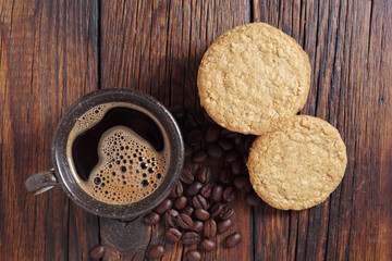 Wall Mural - Oat cookies and cup of coffee