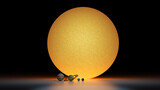 Fototapeta  - Size comparison of Sun with planets, Mercury, Venus, Earth, Mars, Jupiter, Saturn, Uranus, Neptune. Accurate sizes 3d rendering astronomy science illustration.