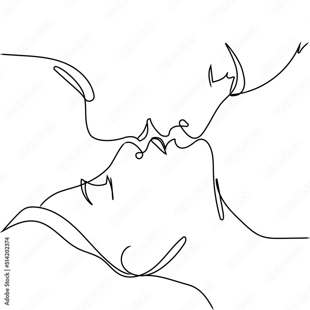 Kiss man and woman vector art line isolated doodle illustration.One line  draw of kissing, single line sketch of lovers.Modern continuous  line.Fashion print. Stock Vector | Adobe Stock, image size:1000x1000