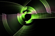 The Green Curling And Wavy Blades Of The Abstract Screw Rotate On A Black Background. Abstract Fractal Background. 3d Rendering. 3d Illustration.