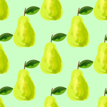 Seamless Pattern With IIllustration Of A Pear On A Green Background
