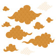 Leinwandbild Motiv Asian clouds set in gold color. Chinese traditional clouds collection, korean decorative element for design sky or pattern. Korean or japanese cloudy illustration isolated on white.