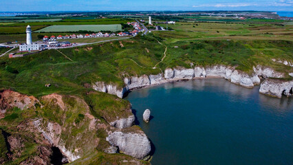 Wall Mural - Aerial view of the Lighthouse and cliffs at Flamborough Head in Yorkshire on the northeast coast of England. 