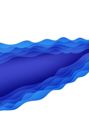 Wall Mural - Abstract background with water waves in paper cut style. 3d wallpaper with cut out deep wavy modern cover. Blue color layers with smooth shadow papercut art. Vector illustration, origami shapes