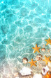 Starfish and seashells on the summer beach in sea water. Summer blue background. Summer time