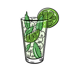 Wall Mural - Mojito summer drink. Hand drawn poster menu cocktail. Doodle art.