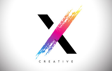 Wall Mural - x brush stroke artistic letter logo design with creative modern look vector and vibrant colors