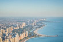 North Avenue Beach Chicago Aerial At Sunset