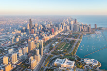 Chicago, Illinois - Skyline At Sunrise Aerial