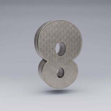 textured 3D number 8 with a beautiful rim on a gray background with shadows. 3d illustration. 3d render.
