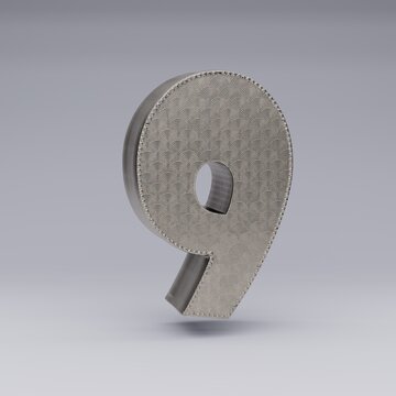 textured 3D number 9 with a beautiful rim on a gray background with shadows. 3d illustration. 3d render.
