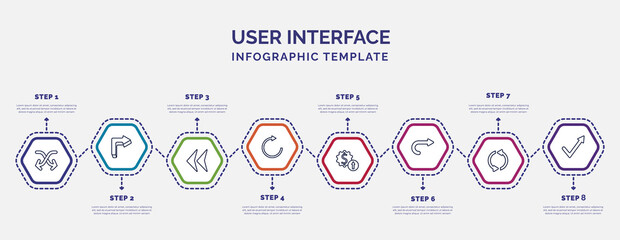 Poster - infographic template with icons and 8 options or steps. infographic for user interface concept. included move content, arrowheads, rotate arrow, improve incomes, curved right arrow, looping arrows,