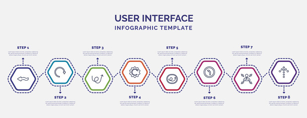 Poster - infographic template with icons and 8 options or steps. infographic for user interface concept. included squiggly arrow, swirly scribbled arrow, rotated right arrow, right loop left curve,