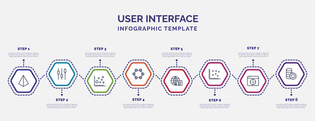 Poster - infographic template with icons and 8 options or steps. infographic for user interface concept. included triangular pyramid, scatter circle, data interconnected, cart interface, spotted data, window