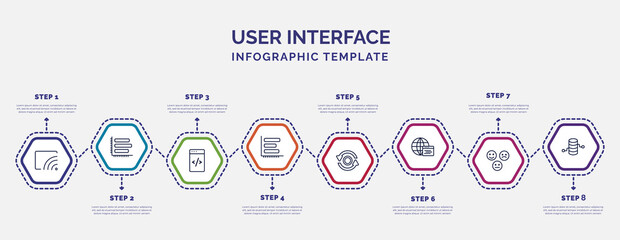 Poster - infographic template with icons and 8 options or steps. infographic for user interface concept. included stream, data coding, dual bars interface, data looping interface, window emot, data analytics