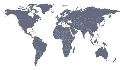 Wall Mural - world map in gray color, with all country borders in dark gray. vector illustration..