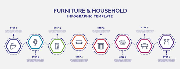 Wall Mural - infographic template with icons and 8 options or steps. infographic for furniture & household concept. included bidet, rug, davenport, shower curtain, laundry hamper, footstool, curtains icons.