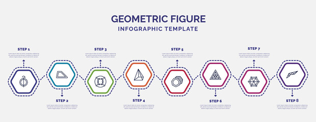 Poster - infographic template with icons and 8 options or steps. infographic for geometric figure concept. included mirror horizontally, constraint, prism, background, triangle of triangles, star of six