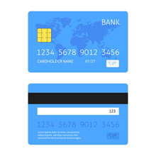 Simple Blue Credit Card Illustration Back And Front Sides. Vector Illustration..