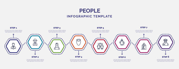 Poster - infographic template with icons and 8 options or steps. infographic for people concept. included bussiness man, muslim man, facial hair, lesbian couple, elder, julus, old man icons.