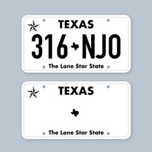 License Plate Of Texas. Car Number Plate. Vector Stock Illustration.