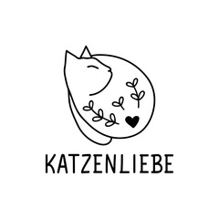 Wall Mural - Katzenliebe. Translation from German: Cat love. Lettering. Ink illustration. Modern brush calligraphy.