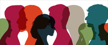 A Group Of People Of Different Nationalities. Multiple Exposures And Silhouette Profiles Of Multi-ethnic People Of Different Ages. Local And Culture Of The Region.