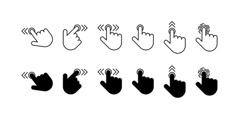 Aufkleber - Swipe finger touch gesture vector icon set. Flick and slide sensory app design element collection.