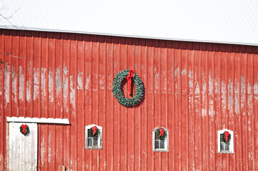 Wreaths on Red Barn