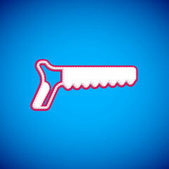 White Hand saw icon isolated on blue background. Vector