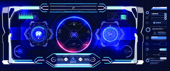 Poster - Futuristic Vector HUD Interface Screen Design. Digital callouts titles. HUD UI GUI futuristic user interface screen elements set. High tech screen for video game. Sci-fi concept design.	