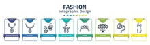Fashion Infographic Design Template With Diamond Precious Stone, Accesory, Pair Of Mittens, Ties On Hanger, Diadem, Diamond, Monocle, Neckline Dress Icons. Can Be Used For Web, Banner, Info Graph.