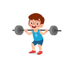 Sticker - little kid do workout with weight lifting