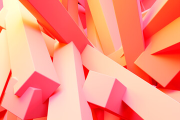 Poster - 3d illustration of a stereo orange strip . Geometric stripes . Abstract  glowing crossing lines pattern