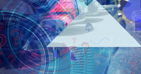 Poster - Image of question marks and data over car light