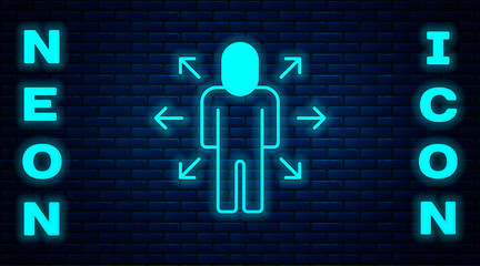 Sticker - Glowing neon Multitasking manager working icon isolated on brick wall background. Vector