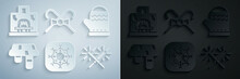 Set Snowflake, Christmas Mitten, Winter Scarf, Sparkler Firework, Candy Cane And Interior Fireplace Icon. Vector