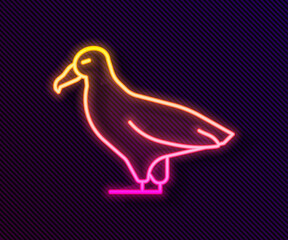 Sticker - Glowing neon line Albatross icon isolated on black background. Vector