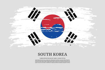 South Korea flag with brush stroke effect and information text poster, vector