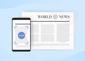 Fototapete - OCR - Optical Character Recognition illustration. OCR software that recognizes characters scanned image file, books, newspapers and other paper documents into digital text. Vector illustration icon