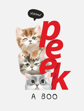 Peek A Boo Slogan With Cute Kitten Friends Vector Illustration
