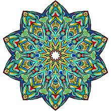 Detailed Star Mandala Transparent Background, Vector, Blue Red Green